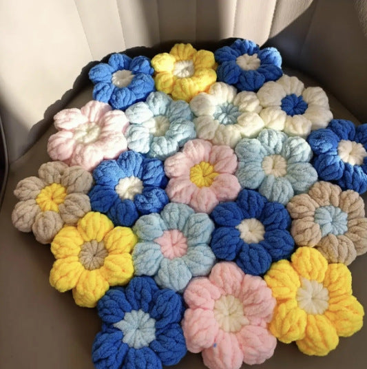 DIY Puff Flower Seat Cushion Crochet Kit – Handmade Ice Silk Yarn Chair Pad Craft Set for Beginners with Video Tutorial