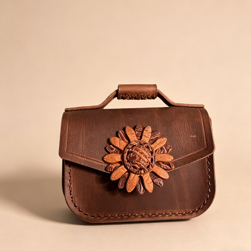 DIY Leather Daisy Keychain Bag Kit – Handmade Cowhide Car Key Holder Craft Set for Beginners (Multifunction Mini Wallet & Lipstick Case)