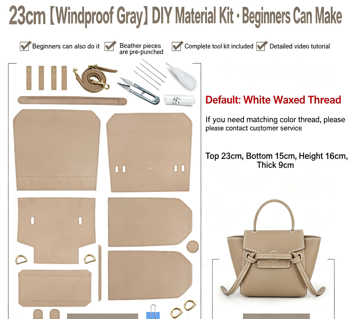 DIY Leather Bag Kit – Beginner Top-Grain Cowhide Crossbody & Shoulder Handbag