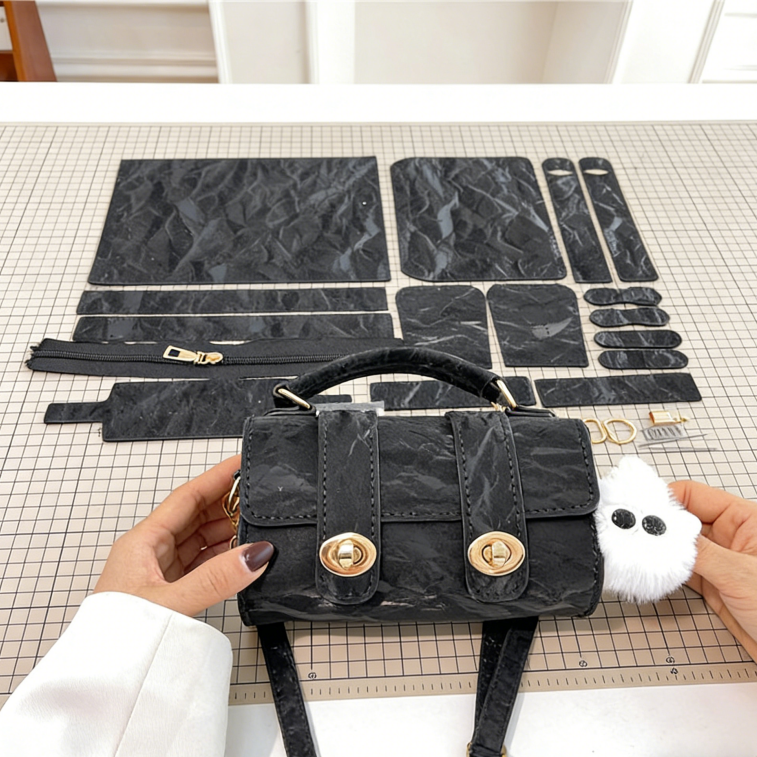 DIY Mini PU Leather Tote Bag Kit for Beginners | Handmade Crossbody Shoulder Purse Sewing Kit with Video Tutorial