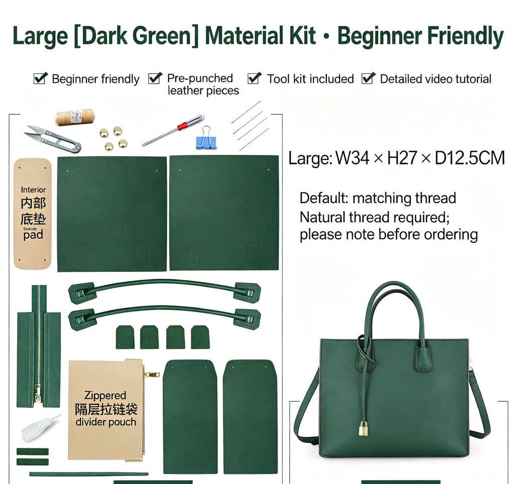 DIY Leather Tote Bag Kit – Beginner Top-Grain Cowhide Crossbody & Shoulder Bag