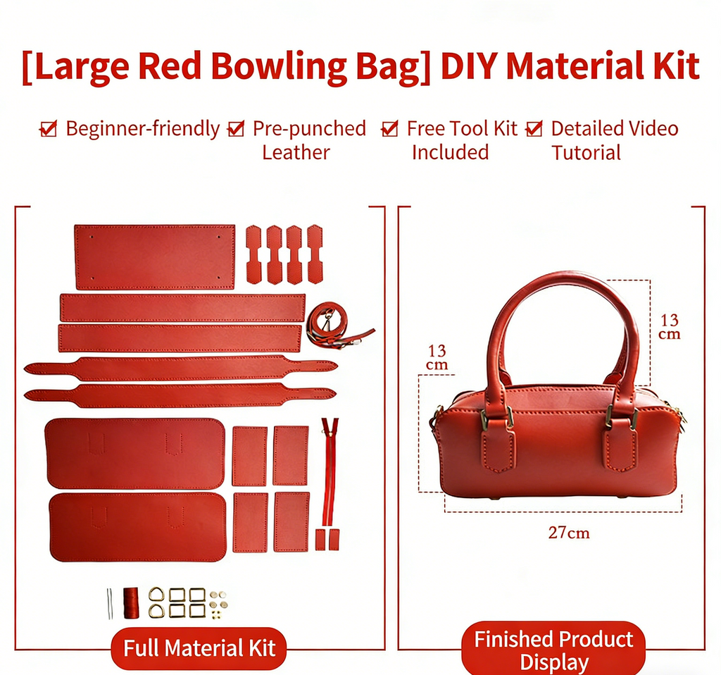 DIY Leather Shoulder Bag Kit for Beginners – Handmade Crossbody Tote Purse Sewing Kit with Pre-Cut Materials & Video Tutorial
