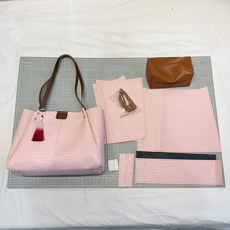 DIY Handmade Shoulder Bag Kit for Beginners – Pre-Cut PU Leather Sewing Craft Set with Video Tutorial, Gift for Her