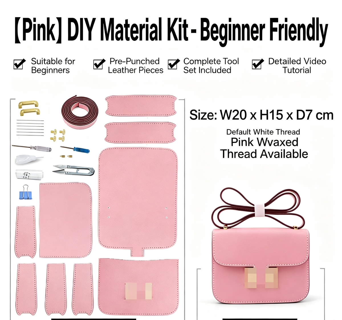 DIY Genuine Leather Crossbody Bag Kit for Beginners – Handmade Shoulder Purse Making Set with Video Tutorial & Complete Materials