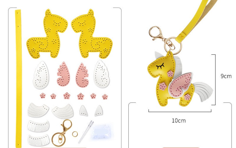 DIY Leather Unicorn Keychain Kit – Handmade Cute Unicorn Charm Craft Set with Video Tutorial
