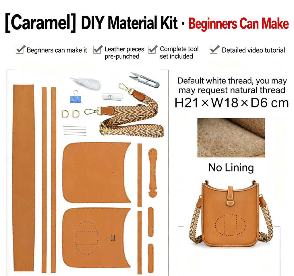DIY Leather Crossbody Bag Kit for Beginners, Handmade Cowhide Shoulder Bag Sewing Kit, Pre-Cut Leather Craft Kit with Video Tutorial