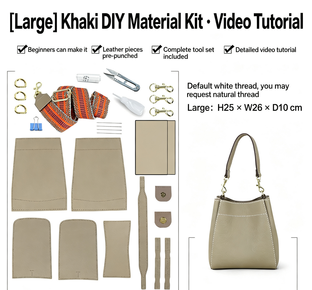 DIY Woven Leather Bucket Bag Kit – Full-Grain Leather Shoulder & Crossbody Bag Making Kit