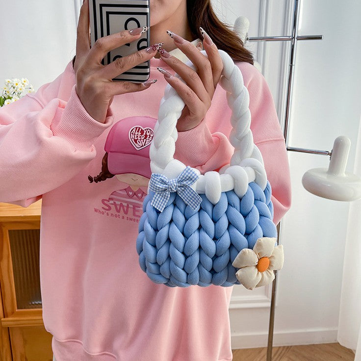 DIY Crochet Handbag Kit for Beginners – Handmade Tote Bag Craft Kit with Soft Yarn, Complete Materials & Video Tutorial