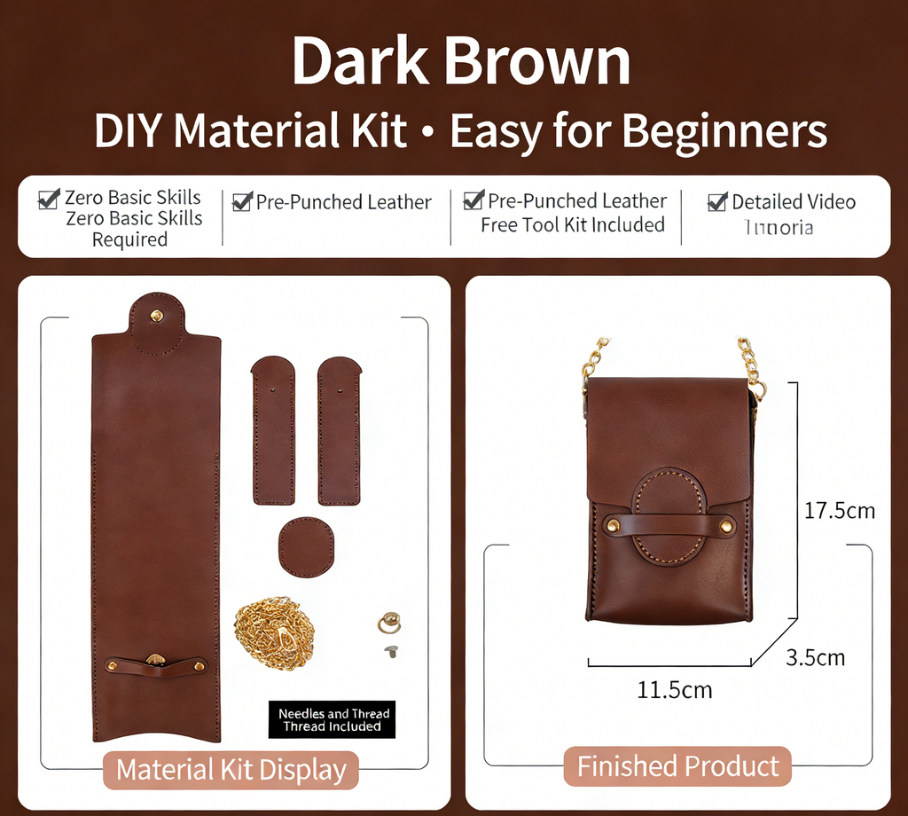 DIY Genuine Leather Coin Purse Kit for Beginners – Handmade Phone Pouch & Small Wallet Sewing Kit with Pre-Cut Cowhide Leather