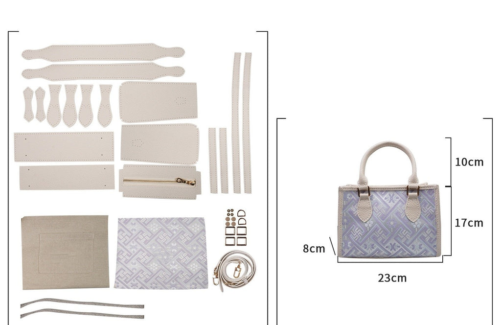 DIY Patchwork Tote Bag Kit | Genuine Leather & Microfiber Handmade Shoulder Bag Craft Set for Beginners