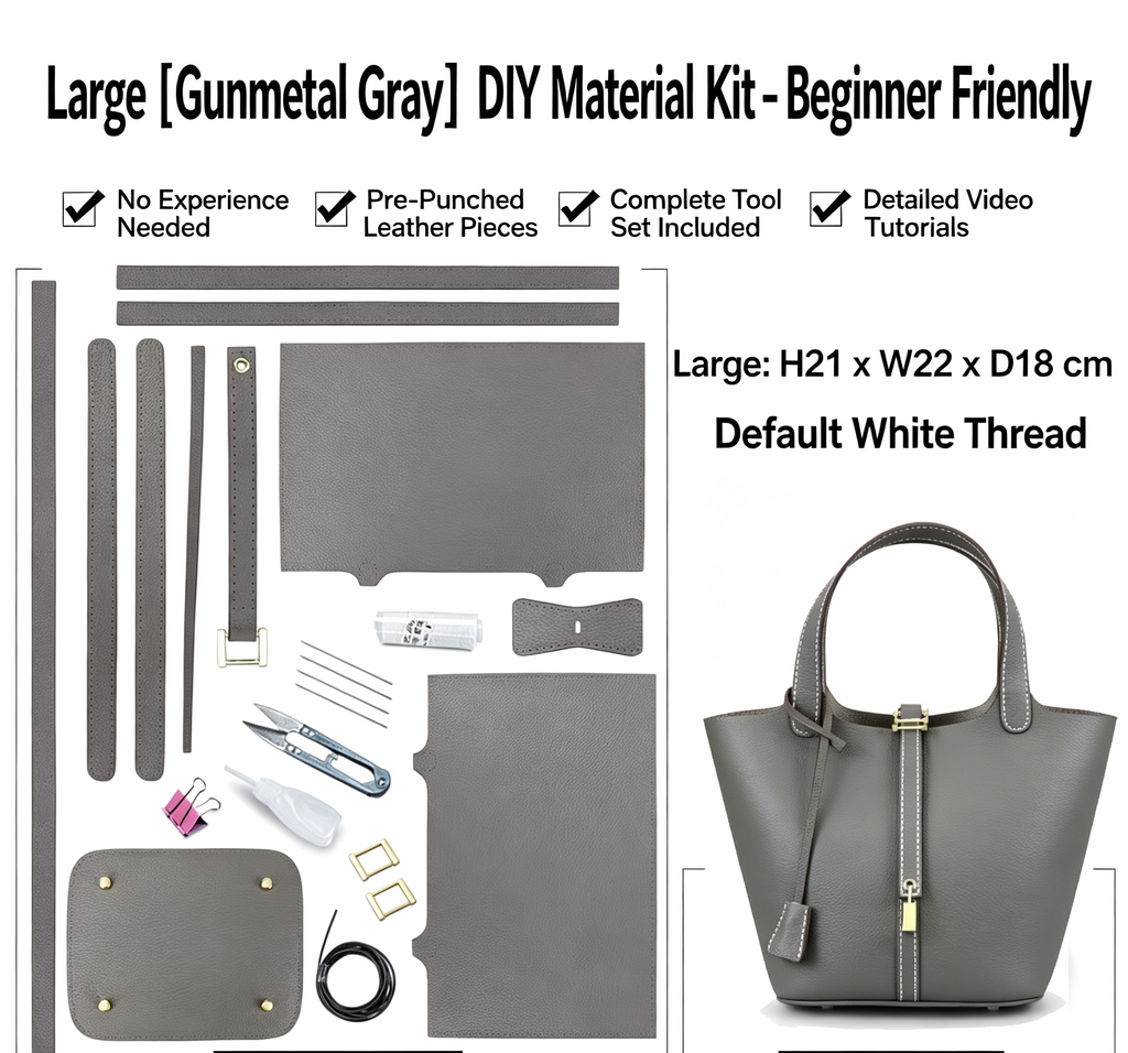 DIY Leather Bucket Bag Kit for Beginners – Genuine Leather Handbag Making Set with Video Tutorial & Complete Materials