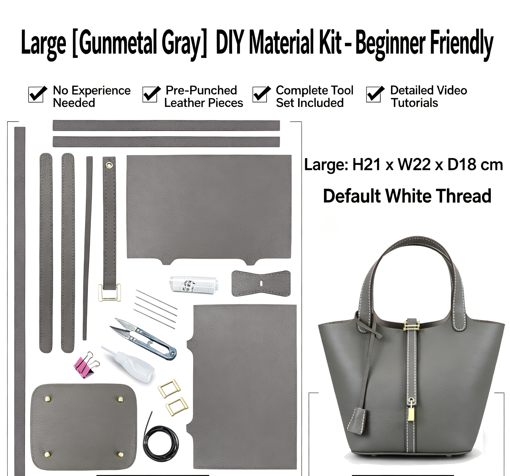 DIY Leather Bucket Bag Kit for Beginners – Genuine Leather Handbag Making Set with Video Tutorial & Complete Materials