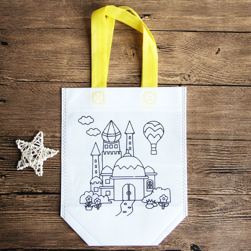 DIY Cartoon Coloring Tote Bag Kit for Kids – Creative Non-Woven Fabric Painting Handbag with Markers