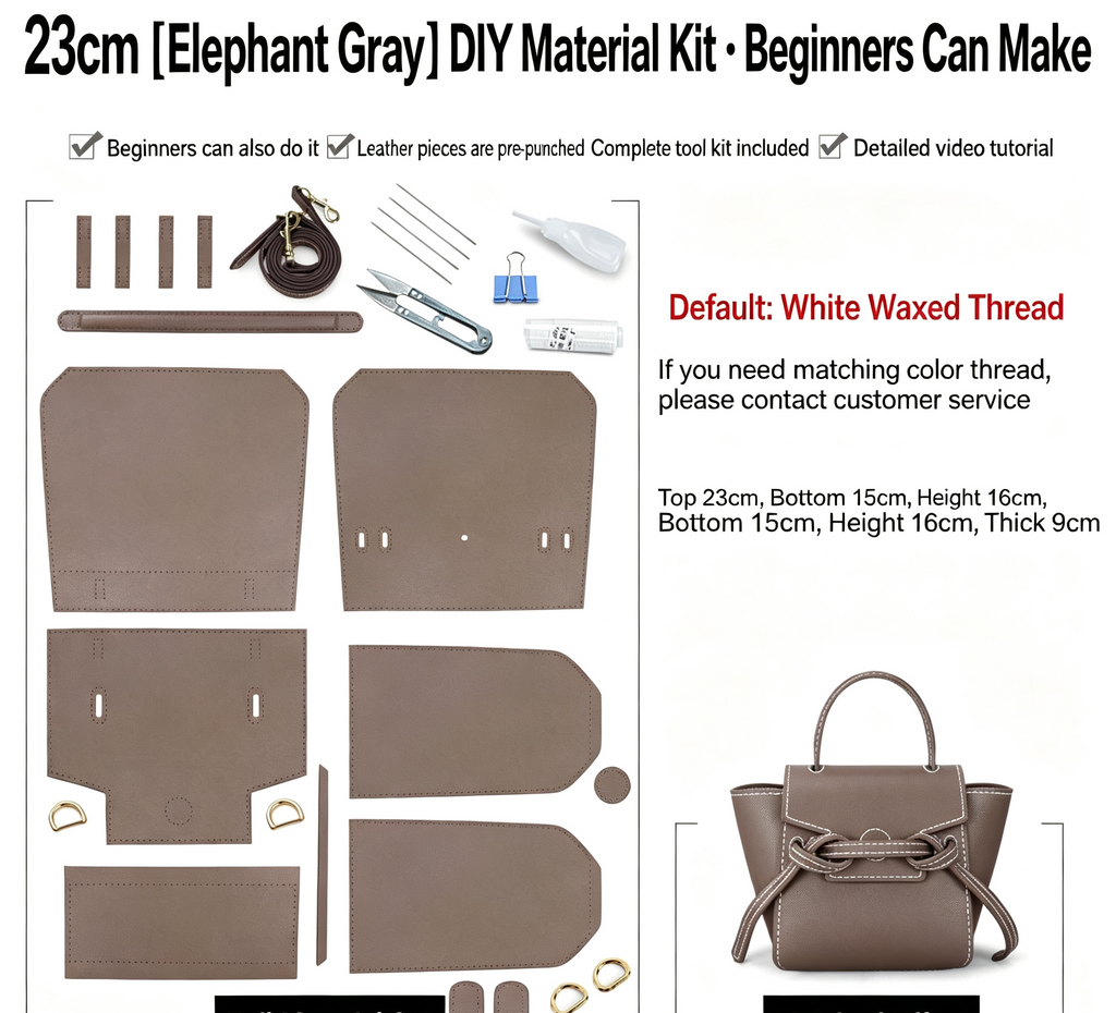 DIY Leather Bag Kit – Beginner Top-Grain Cowhide Crossbody & Shoulder Handbag