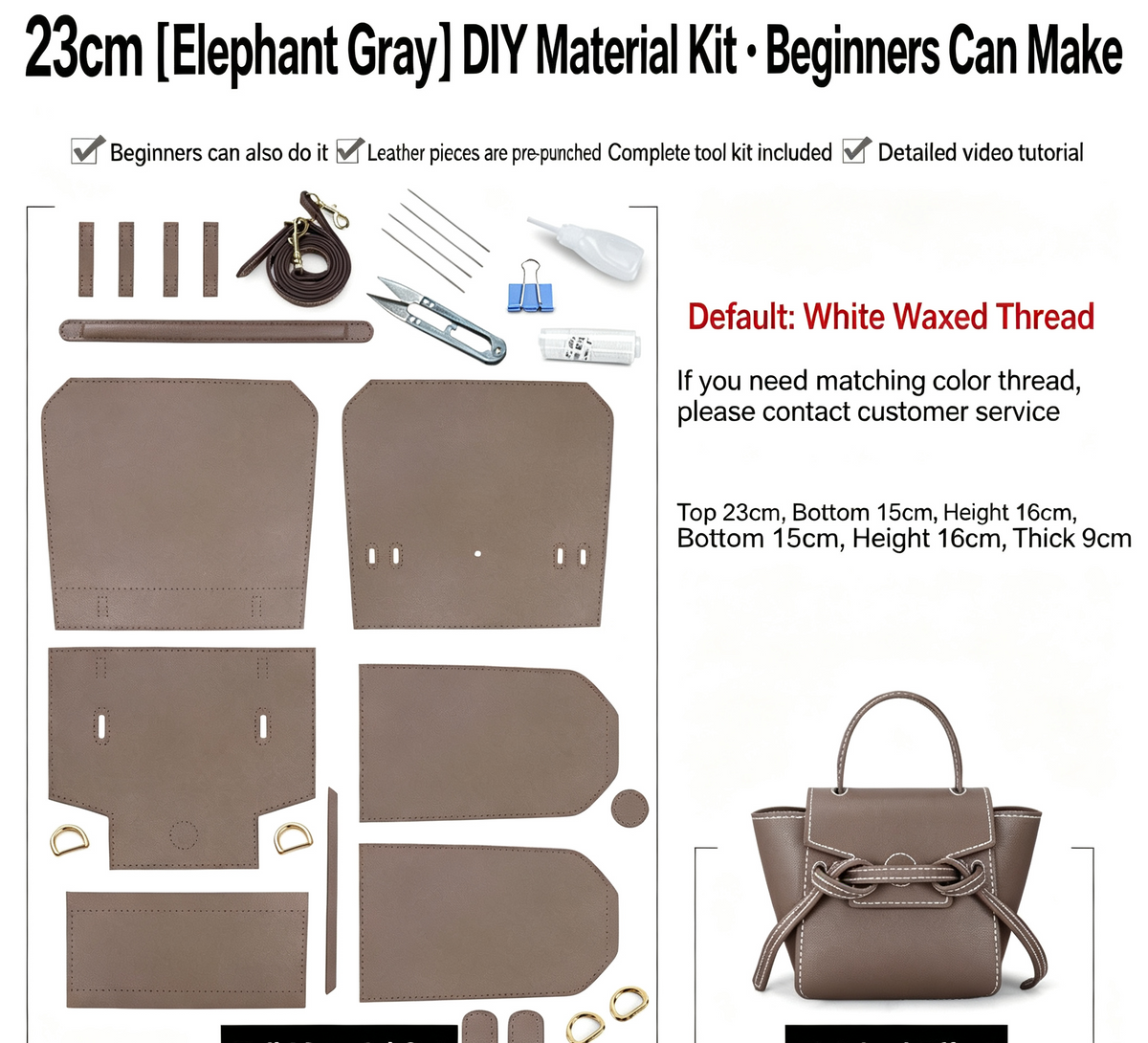 DIY Leather Bag Kit – Beginner Top-Grain Cowhide Crossbody & Shoulder Handbag