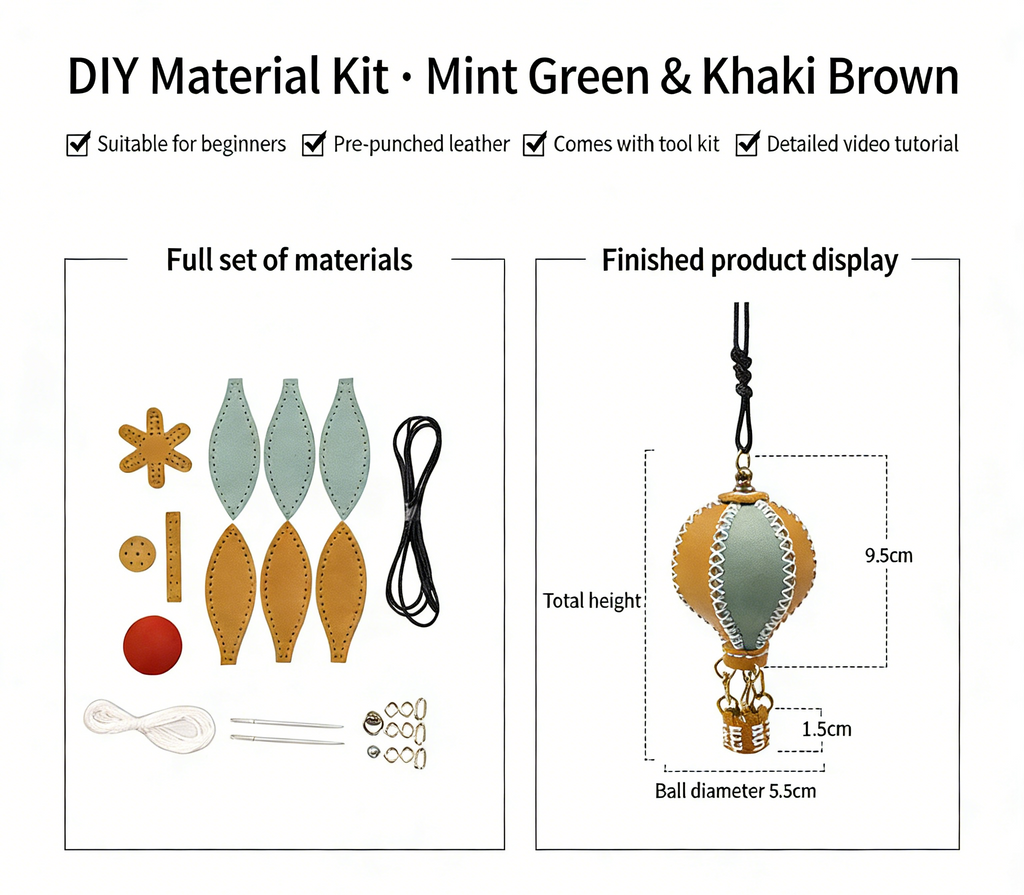 DIY Genuine Leather Keychain Charm Kit for Beginners – Handmade Bag Charm & Keyring Craft Kit with Pre-Cut Materials and Video Tutorial