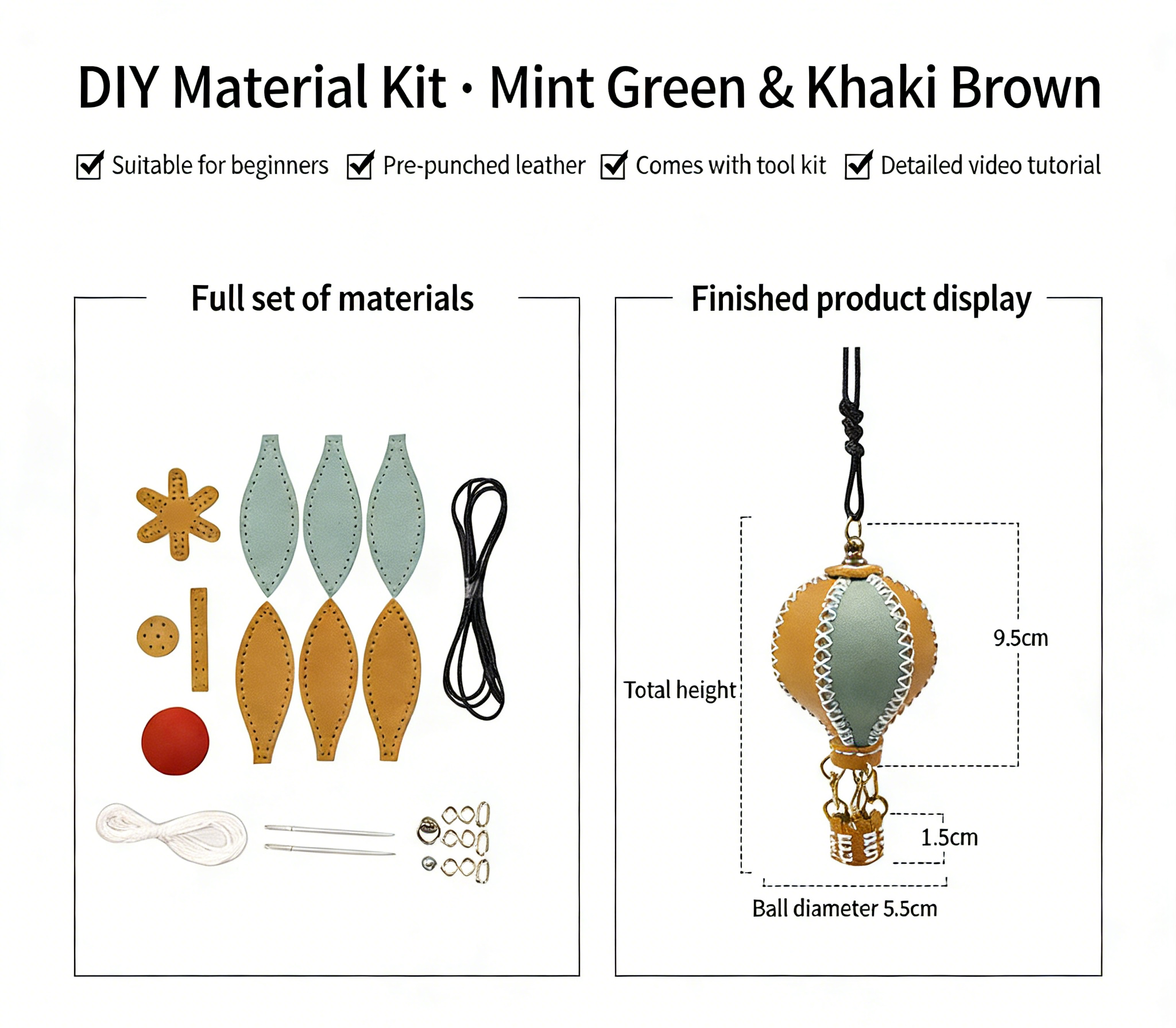 DIY Genuine Leather Keychain Charm Kit for Beginners – Handmade Bag Charm & Keyring Craft Kit with Pre-Cut Materials and Video Tutorial