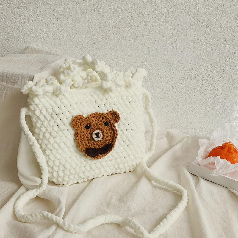 DIY Crochet Animal Shoulder Bag Kit for Beginners – Handmade Bear & Fruit Crossbody Bag with Video Tutorial