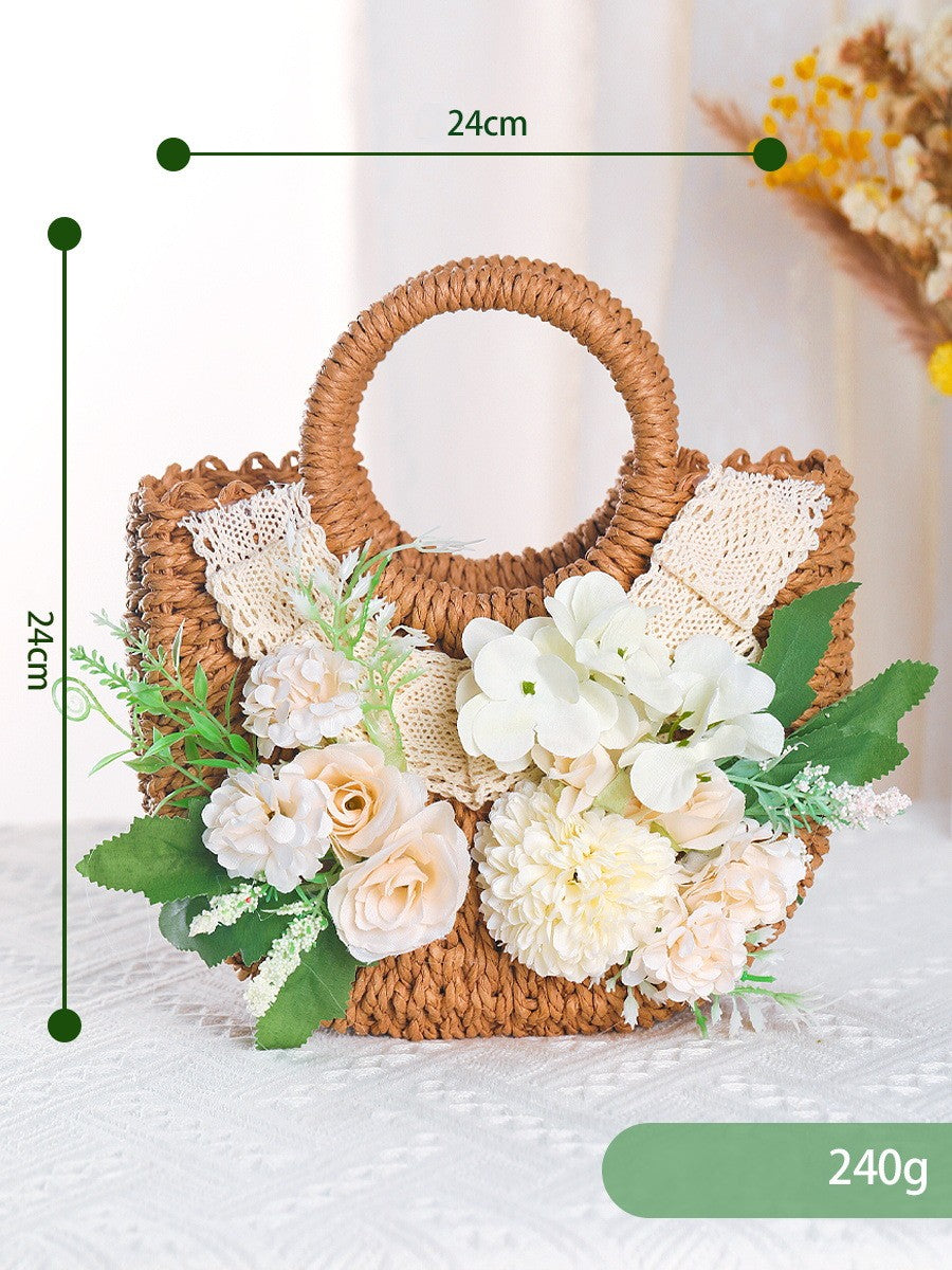 DIY Floral Straw Tote Bag Kit for Mother’s Day | Handmade Woven Handbag Craft Set with Artificial Flowers | Beginner Friendly 8-Minute DIY Gift Bag