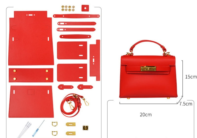 DIY Leather Handbag Kit for Beginners | 8-Minute Easy Craft Set with Pre-Cut Genuine Cowhide Materials | Handmade Shoulder & Tote Bag Gift