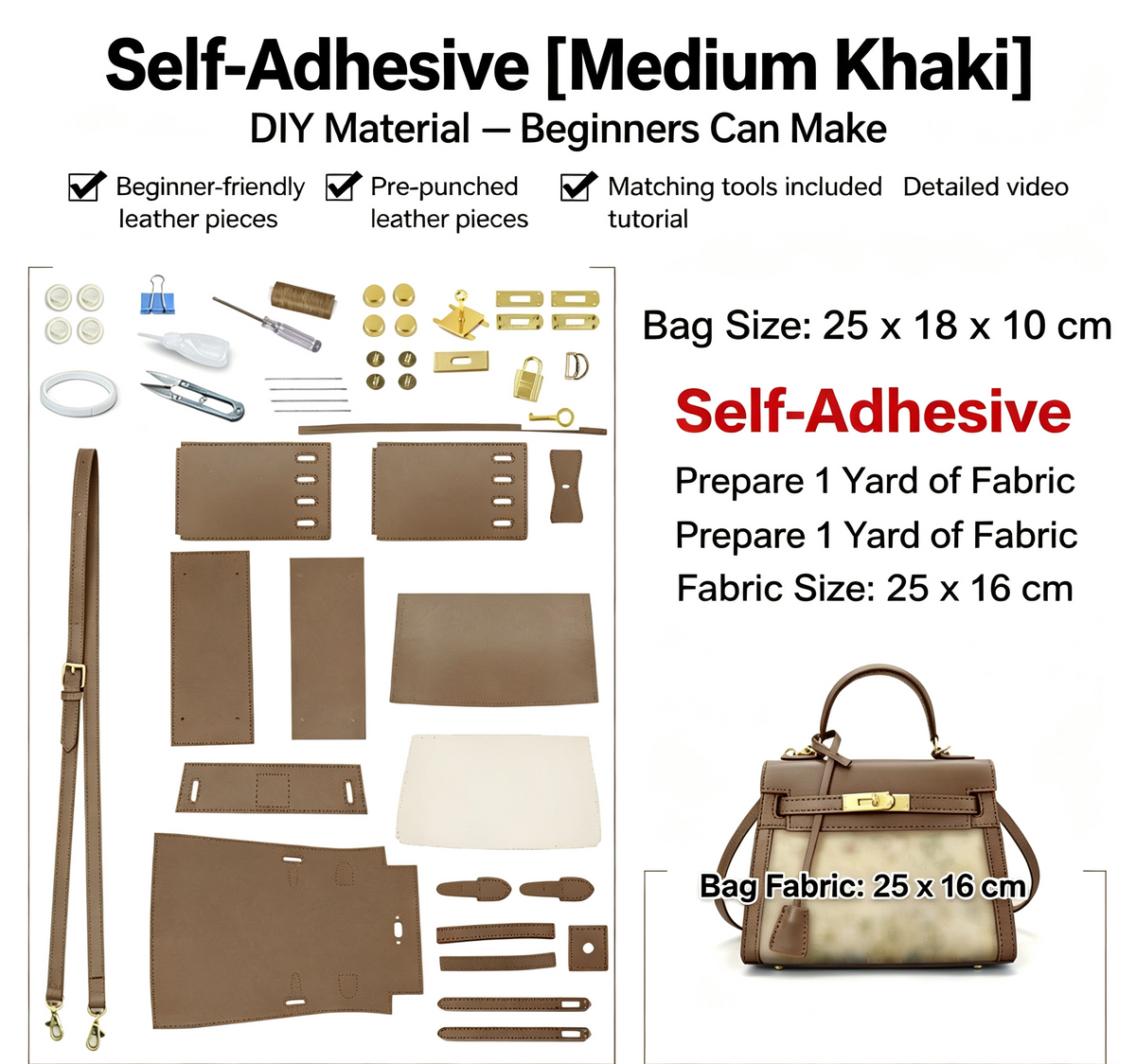 DIY Leather & Fabric Bag Kit – Beginner Crossbody, Shoulder & Handbag Making Kit