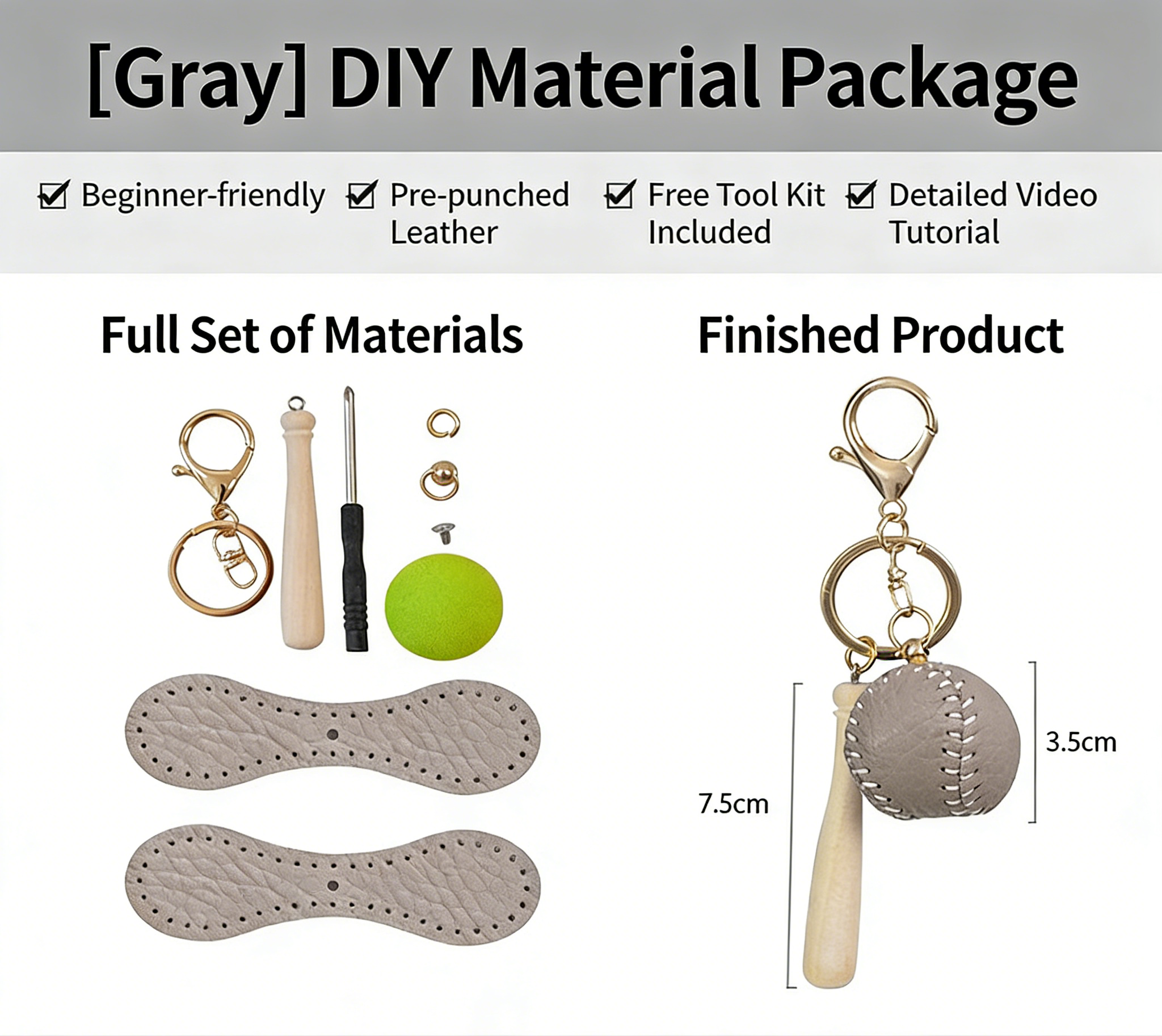 DIY Baseball Keychain Craft Kit | Beginner-Friendly Handmade Leather Gift Set | Pre-Cut Real Cowhide DIY Stitching Kit