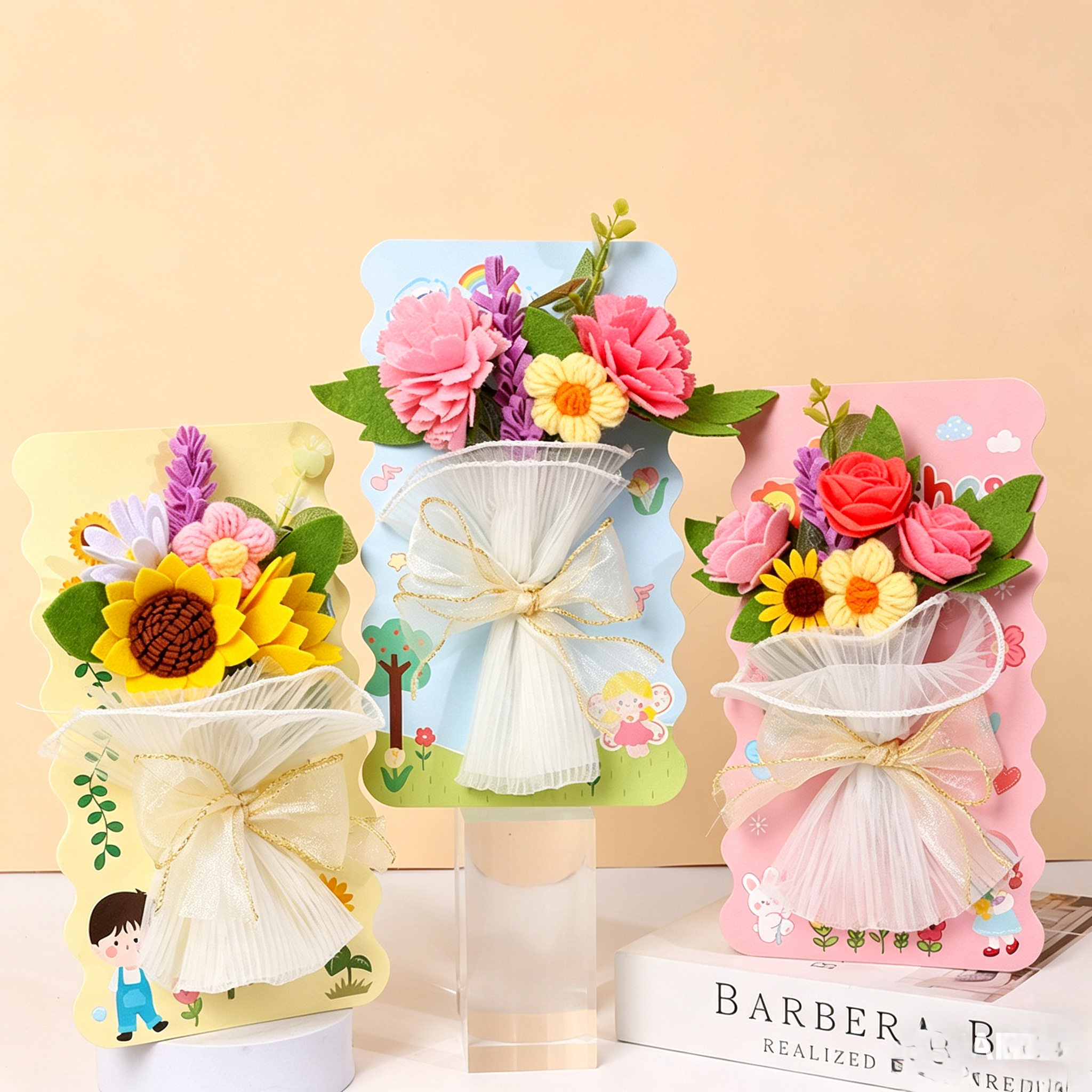 DIY Eternal Flower Bouquet Card Kit for Teachers’ Day | Felt & Yarn Artificial Flower Craft Set for Kids | Handmade Gift Card Materials Pack