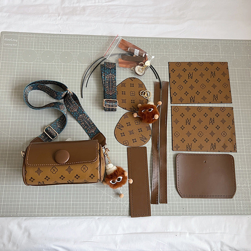 DIY PU Leather Crossbody Bag Kit for Beginners – Pre-Cut Shoulder Purse Sewing Craft Kit with Video Tutorial, Handmade Gift Bag