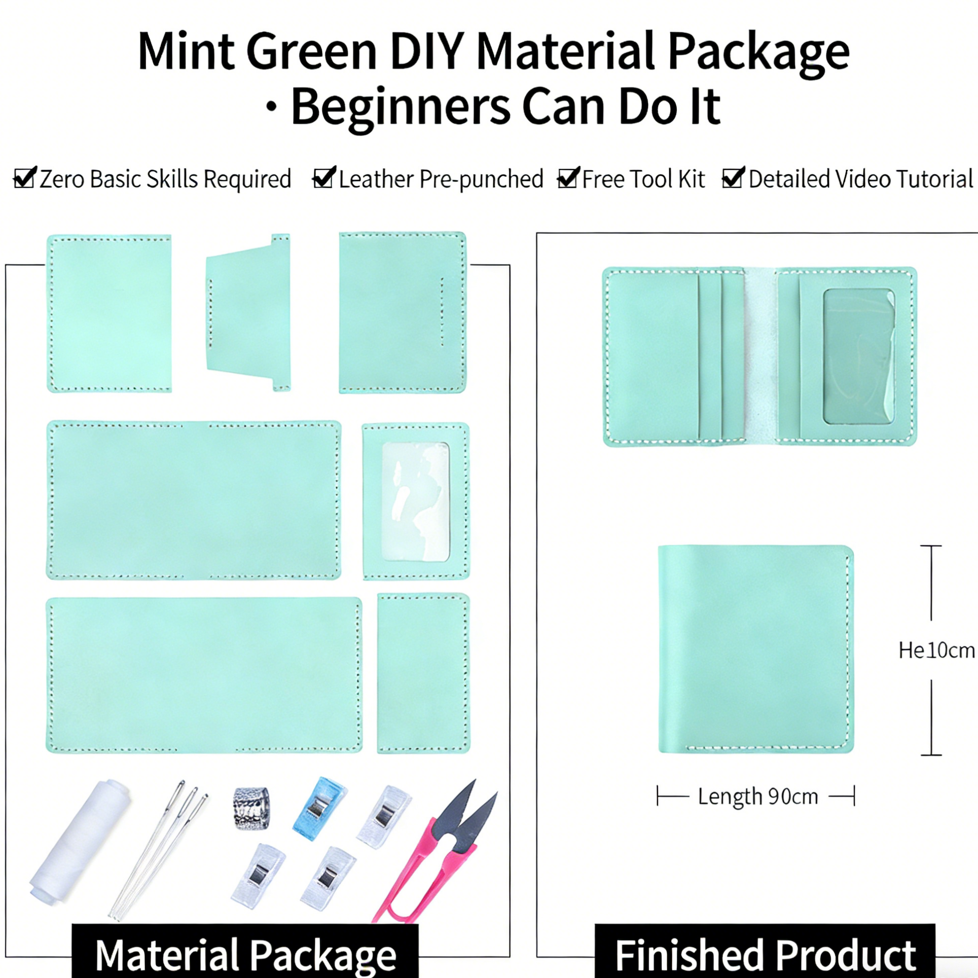 DIY Genuine Leather Vertical Bifold Wallet Kit for Beginners – Handmade Cowhide Wallet with Pre-Cut Pieces & Video Tutorial