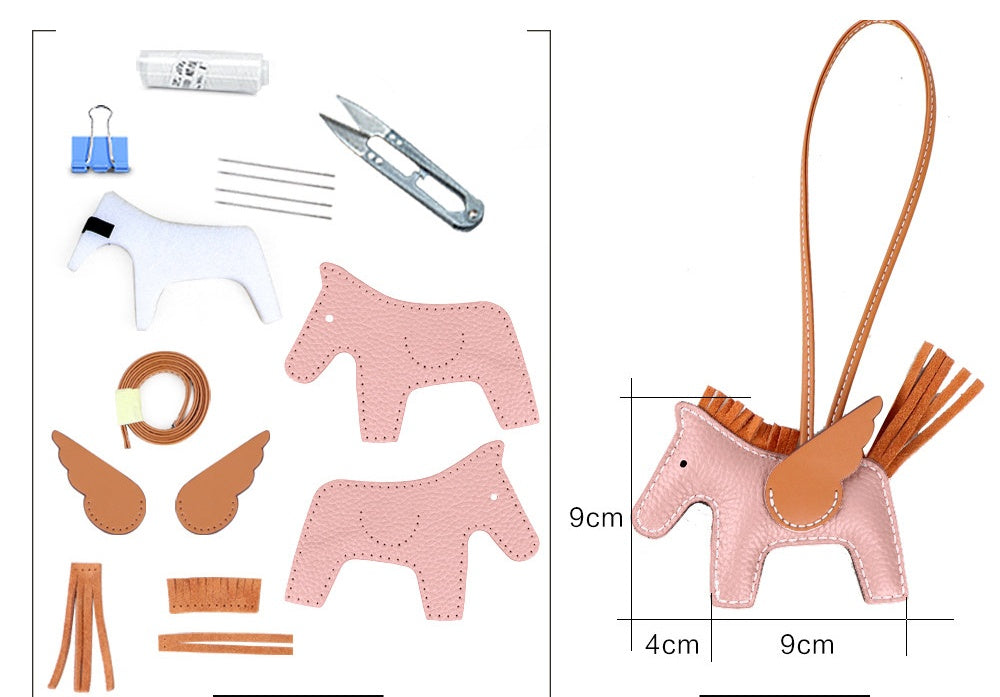 DIY Leather Angel Horse Charm Kit – Handmade Pony Keychain Bag Charm Craft Set for Beginners