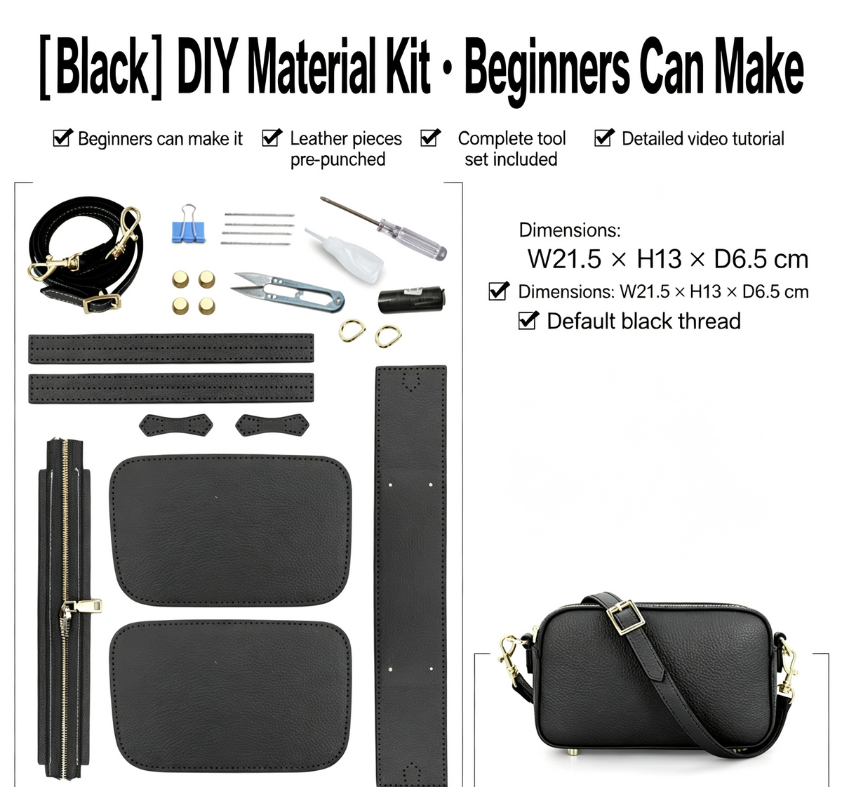 DIY Leather Crossbody Bag Kit – Beginner Handmade Shoulder Bag Making Kit