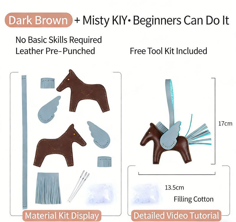 DIY Genuine Leather Pegasus Keychain Kit for Beginners – Handmade Bag Charm, Car Pendant & Key Ring Craft Set with Video Tutorial