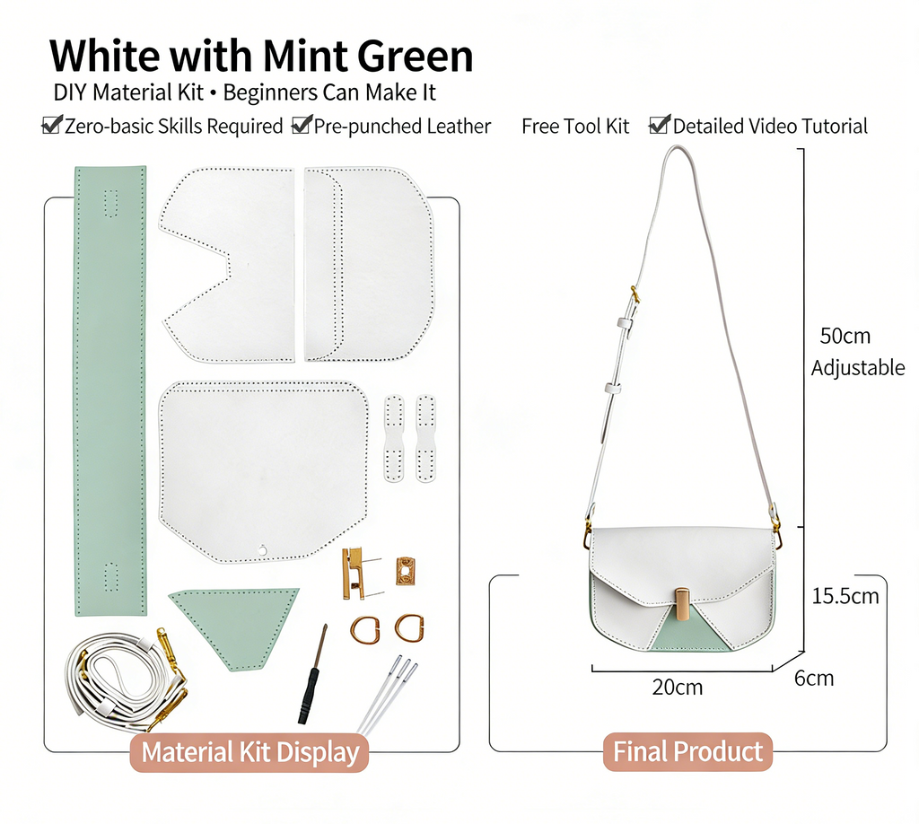 DIY Geometric Flap Genuine Leather Saddle Crossbody Bag Sewing Kit, Multi Color Adjustable Strap Shoulder Bag Handmade Craft Gift For Women