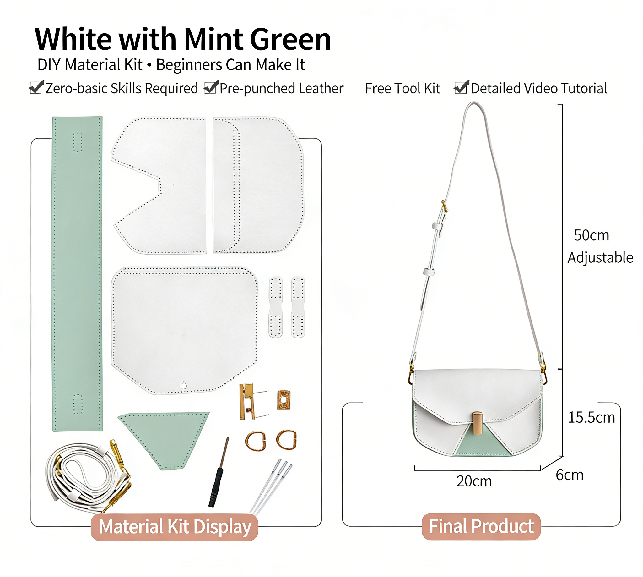 DIY Geometric Flap Genuine Leather Saddle Crossbody Bag Sewing Kit, Multi Color Adjustable Strap Shoulder Bag Handmade Craft Gift For Women