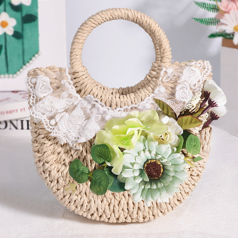 DIY Floral Straw Tote Bag Kit for Mother’s Day | Handmade Woven Handbag Craft Set with Artificial Flowers | Beginner Friendly 8-Minute DIY Gift Bag