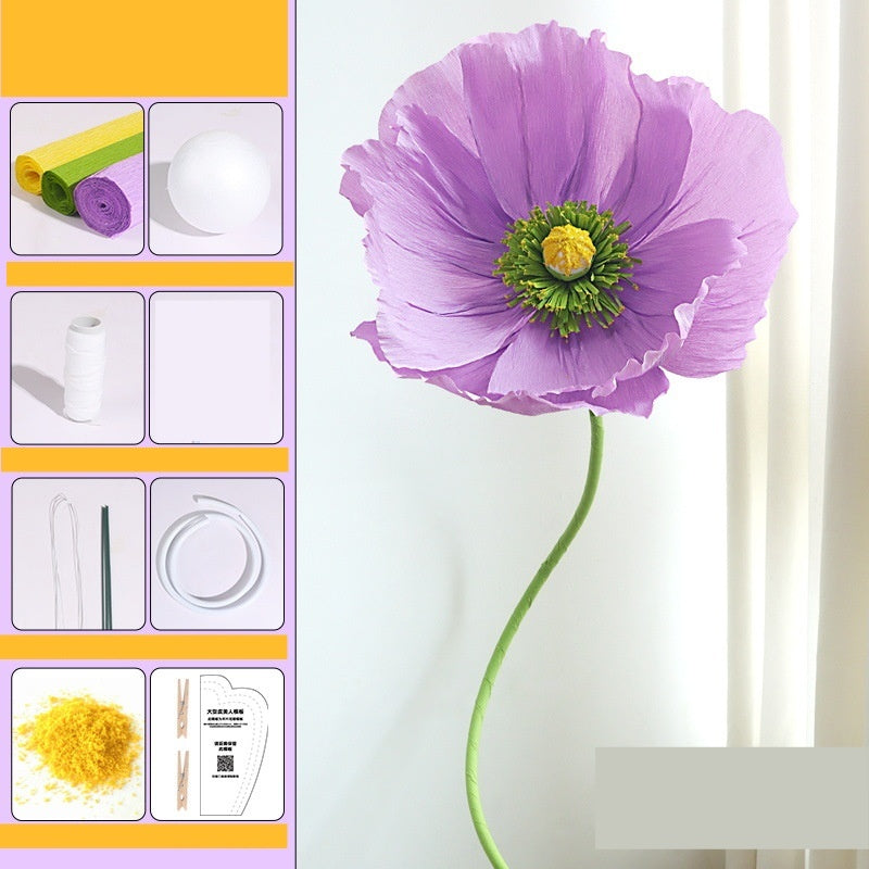 DIY Giant Poppy Crepe Paper Flower Kit | Large Handmade Artificial Flower Craft Set for Wedding, Event & Store Decoration | Macaron Color Display Props