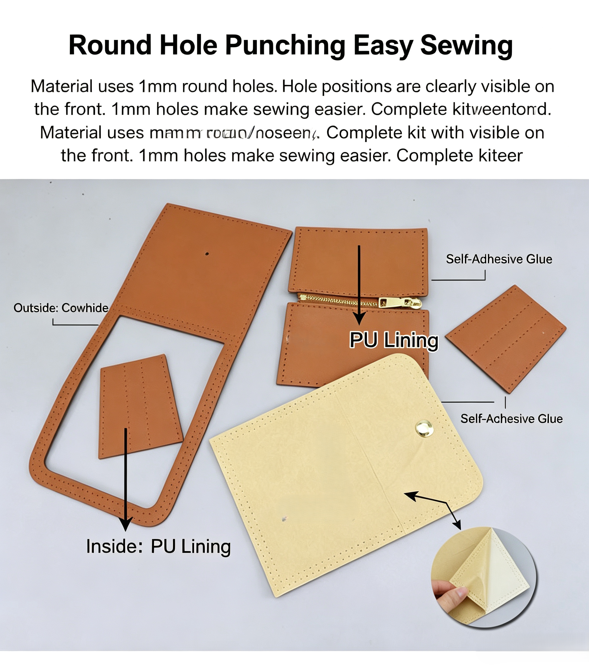 DIY Leather Coin Purse Kit – Handmade Genuine Leather Mini Wallet Craft Set for Beginners with Video Tutorial