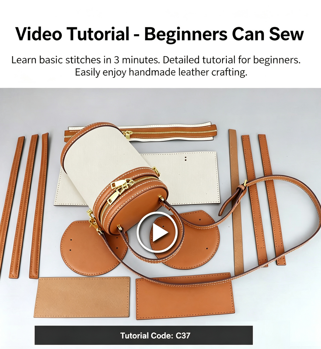 DIY Leather Crossbody Bag Kit for Beginners – Handmade Mini Purse Making Set with Fabric Design, Video Tutorial & Complete Materials