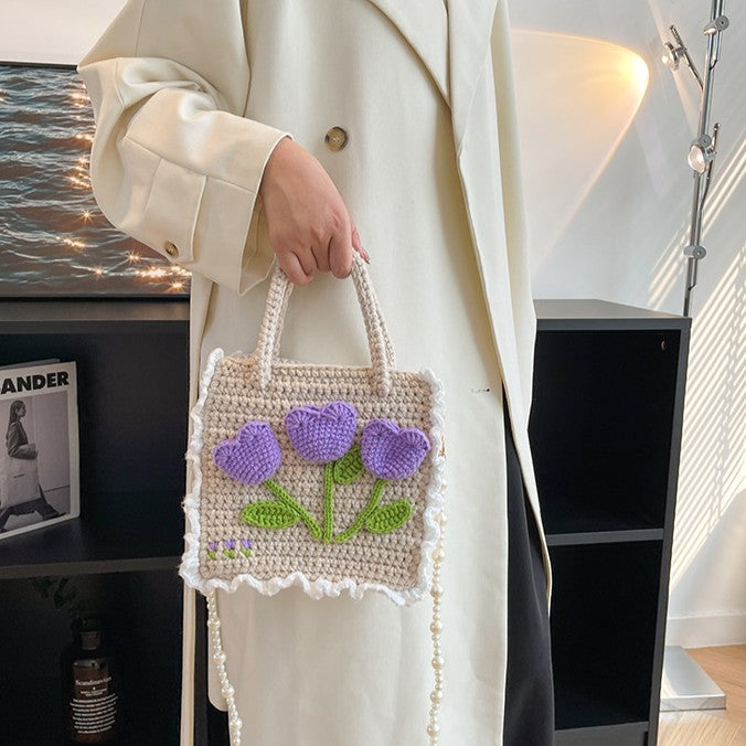 DIY Crochet Shoulder Bag Kit for Beginners – Handmade Purple Crossbody Tote Bag with Video Tutorial