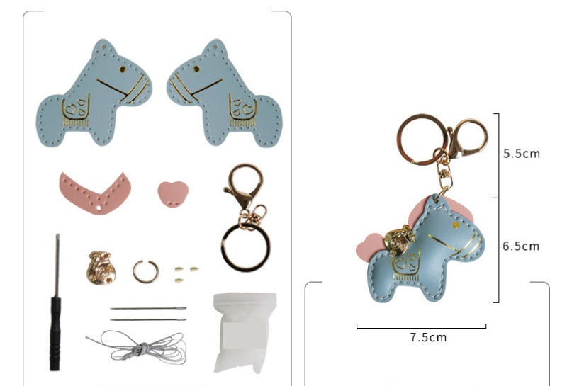 DIY Horse Keychain Craft Kit | Beginner-Friendly Handmade PU Leather Keychain Set | 8-Min Easy Sewing Gift Kit
