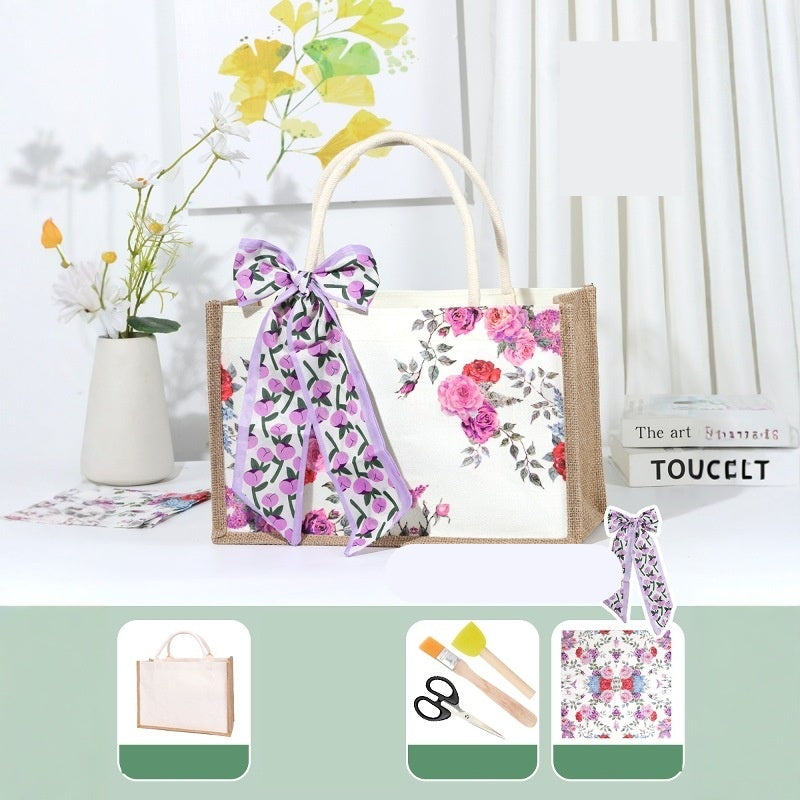 DIY Canvas Tote Bag Decorating Kit with Printed Scarf | Handmade Craft Gift Set for Adults & Kids | Personalized Tote Bag DIY Kit