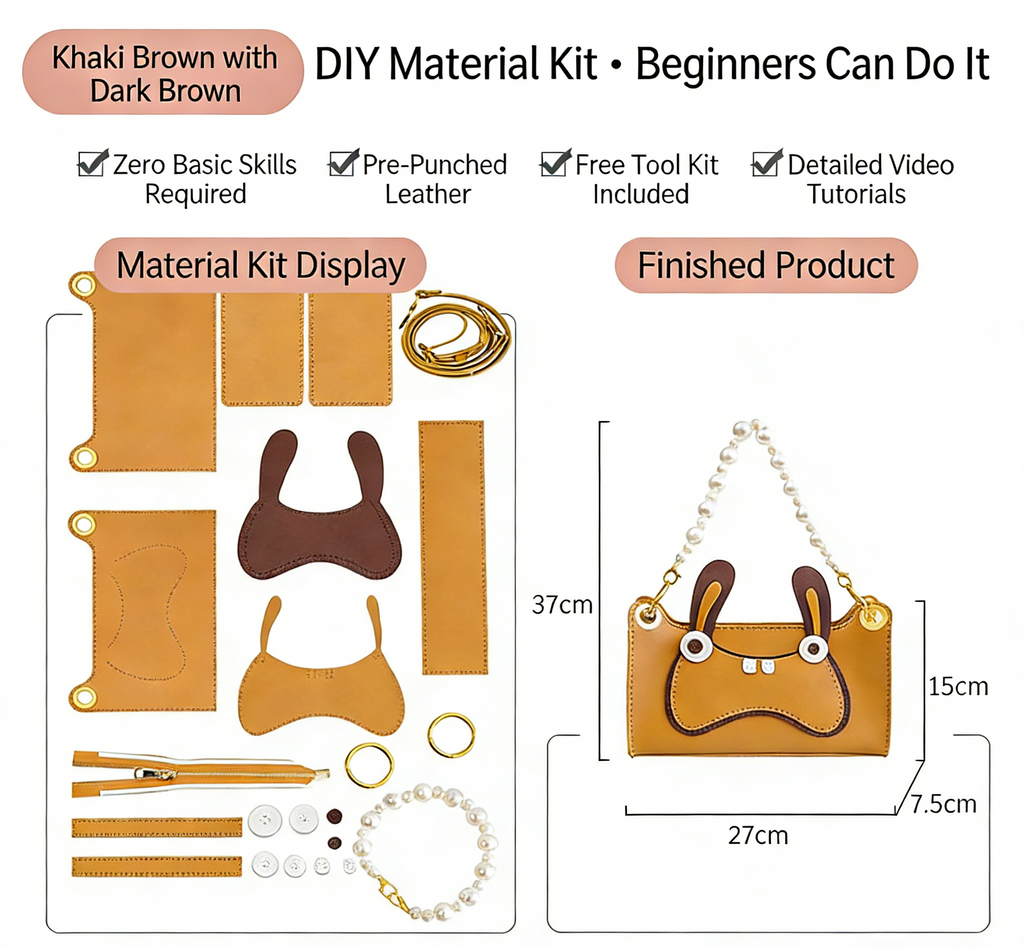 DIY Genuine Leather Shoulder Bag Kit – Handmade Cowhide Crossbody Bag Craft Set for Beginners with Video Tutorial (Elegant Daily Style, Multi Colors)