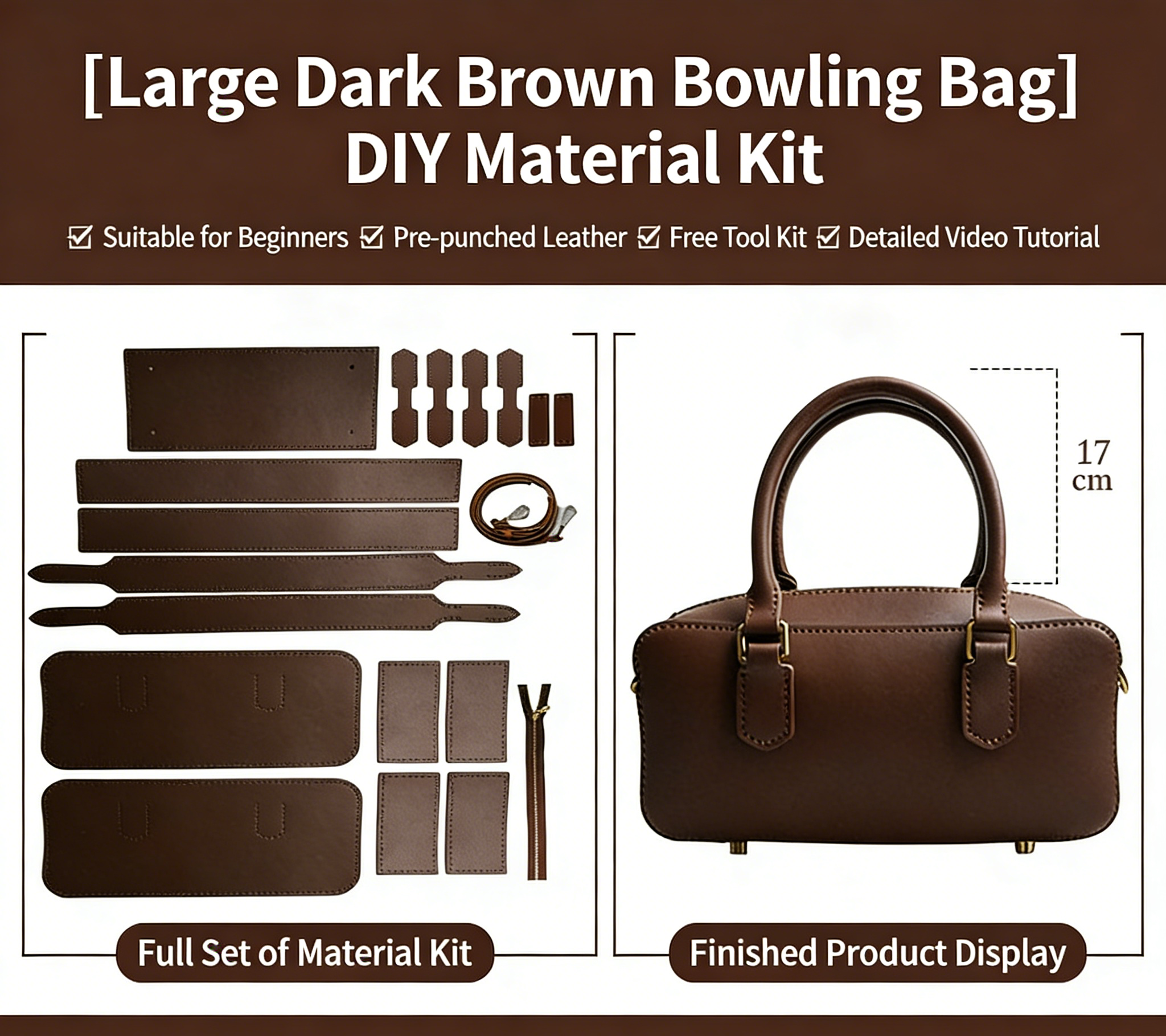 DIY Leather Shoulder Bag Kit for Beginners – Handmade Crossbody Tote Purse Sewing Kit with Pre-Cut Materials & Video Tutorial