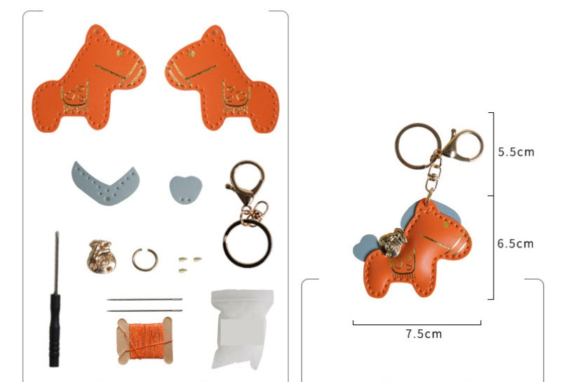 DIY Horse Keychain Craft Kit | Beginner-Friendly Handmade PU Leather Keychain Set | 8-Min Easy Sewing Gift Kit
