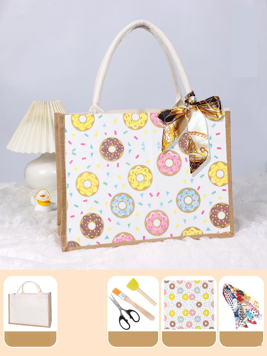 DIY Canvas Tote Bag Decorating Kit with Printed Scarf | Handmade Craft Gift Set for Adults & Kids | Personalized Tote Bag DIY Kit