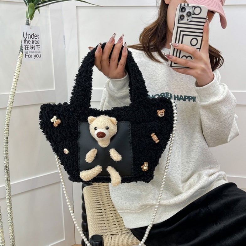 DIY Plush Shoulder Bag Kit for Beginners – Handmade Crochet Style Tote Bag Craft Set with Video Tutorial, Gift Making Kit
