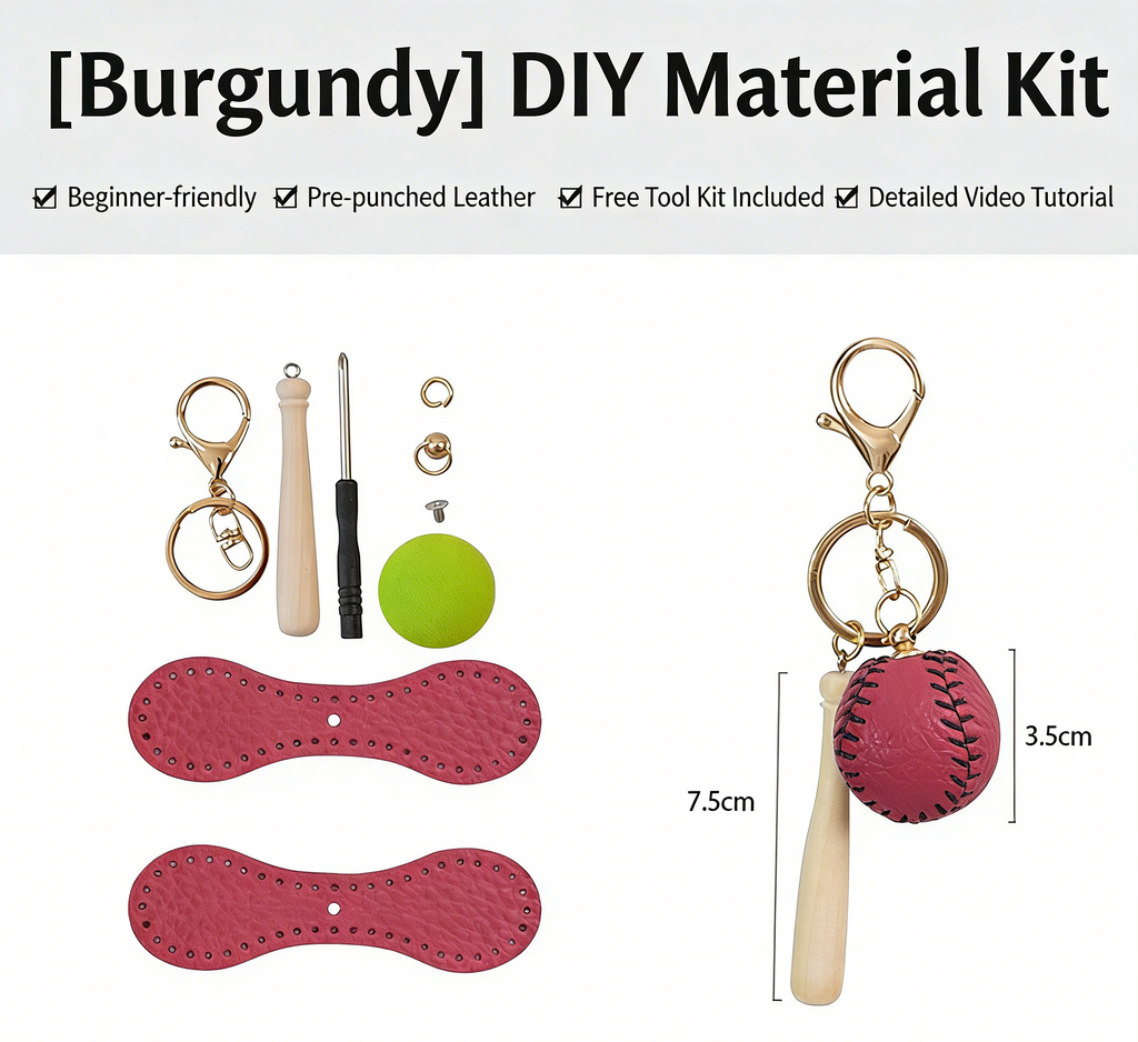 DIY Baseball Keychain Craft Kit | Beginner-Friendly Handmade Leather Gift Set | Pre-Cut Real Cowhide DIY Stitching Kit