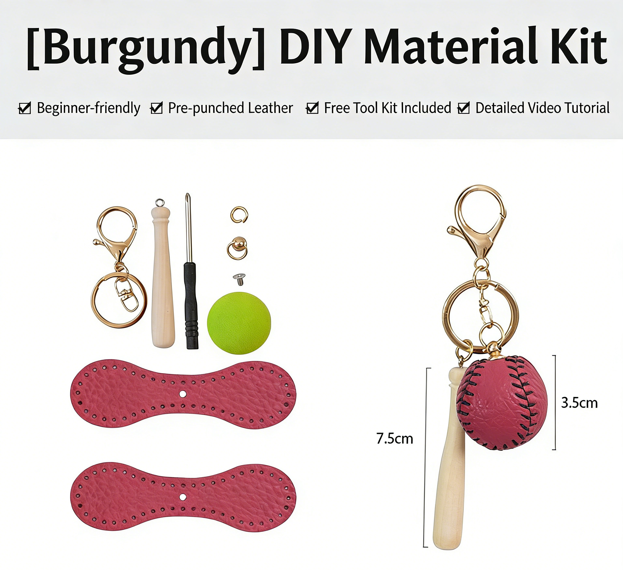 DIY Baseball Keychain Craft Kit | Beginner-Friendly Handmade Leather Gift Set | Pre-Cut Real Cowhide DIY Stitching Kit