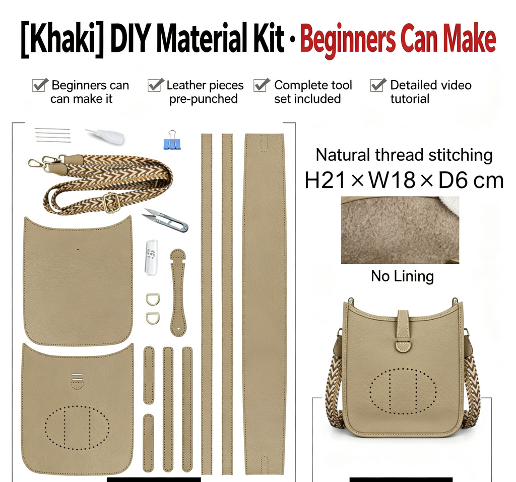DIY Leather Crossbody Bag Kit for Beginners, Handmade Cowhide Shoulder Bag Sewing Kit, Pre-Cut Leather Craft Kit with Video Tutorial