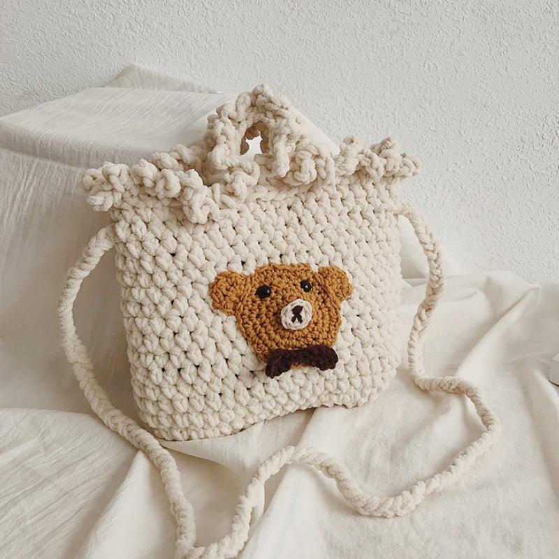 DIY Crochet Animal Shoulder Bag Kit for Beginners – Handmade Bear & Fruit Crossbody Bag with Video Tutorial